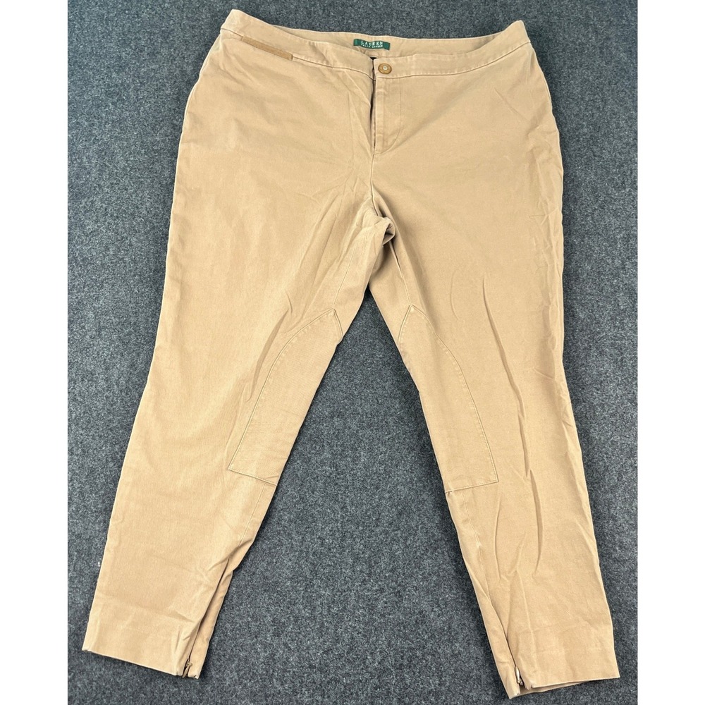 Lauren Ralph Lauren Equestrian Skinny Pants Womens 16W Tan Khaki Ankle Zip